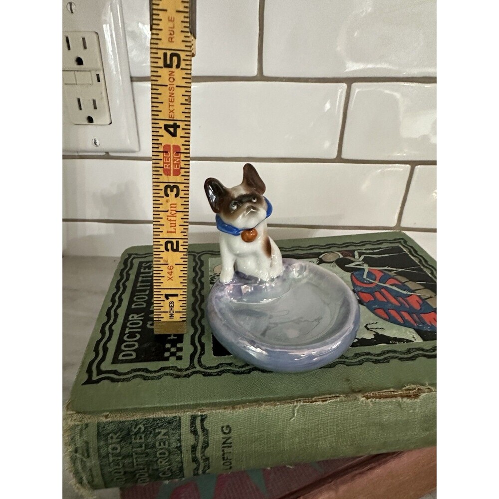 Japanese French Bulldog Ceramic Trinket Dish  Adorable 1950s Kitsch